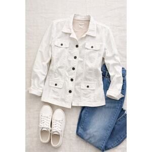 Christopher Banks White Jacket Womens L Utility Button Cotton Casual Blazer